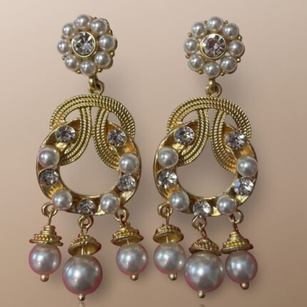 Pearl-studded gold-toned floral earrings