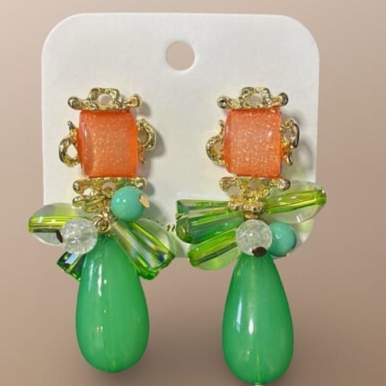 Orange with green teardrop beads and crystal